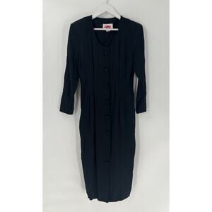 Irresistible by Sue Eng Vintage Dress Womens 5/6 Small Black Midi Length Button